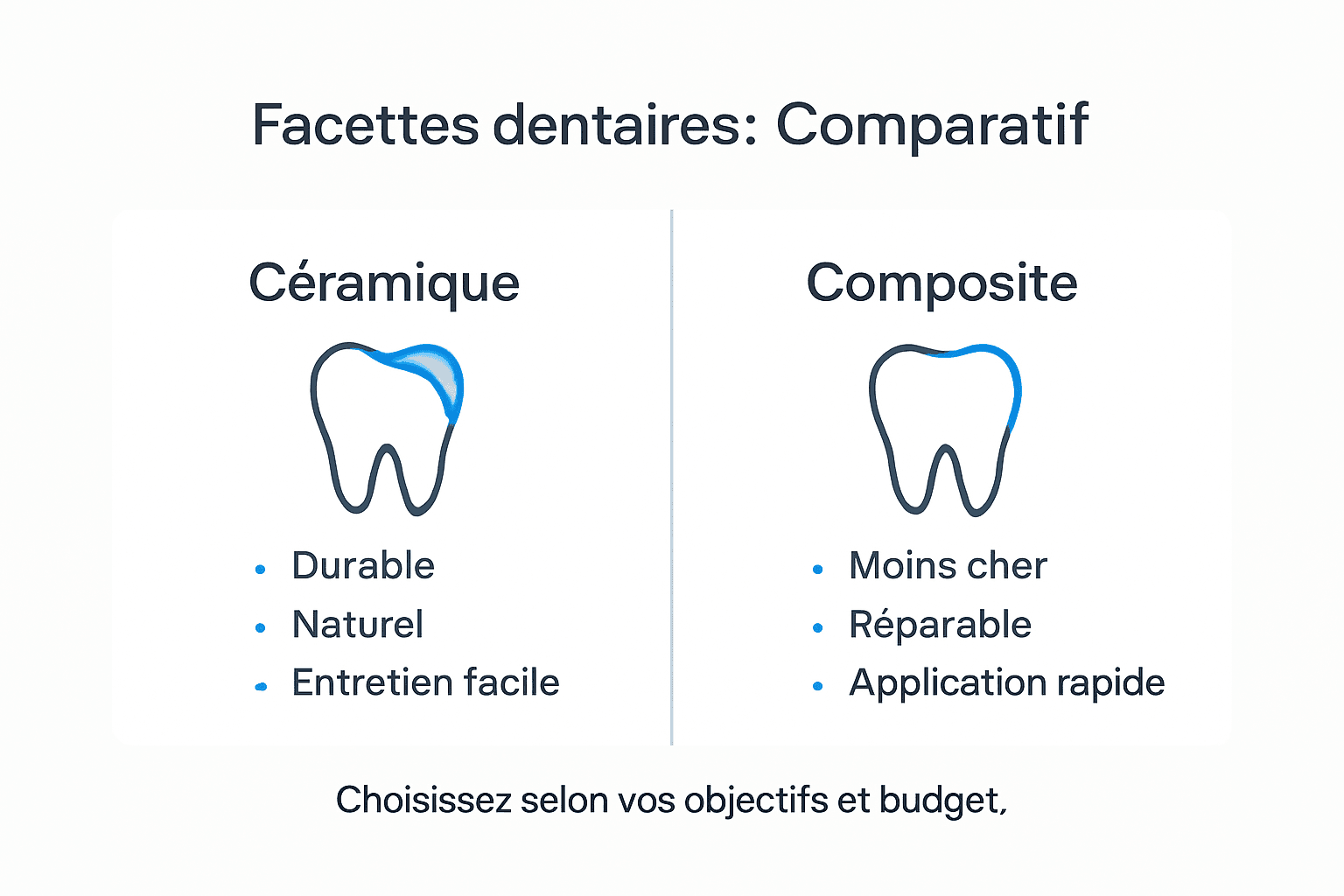 Infographie : comparaison entre facettes en céramique et en composite