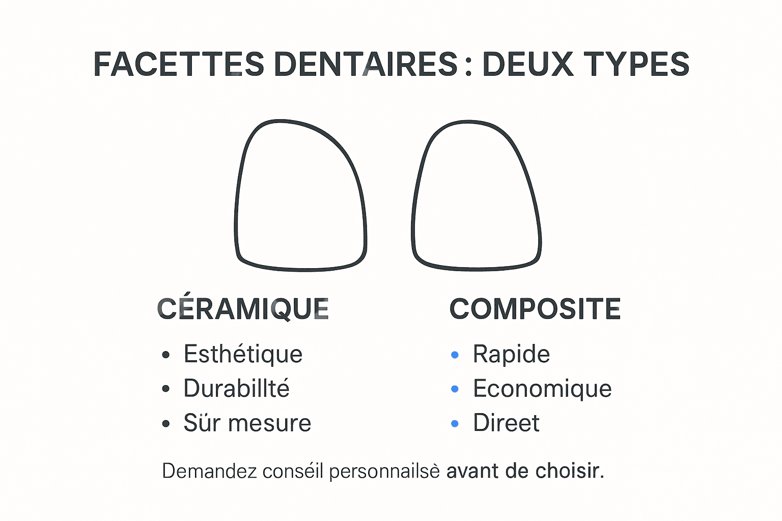 Infographie : quelles différences entre les facettes dentaires en céramique et en composite ?