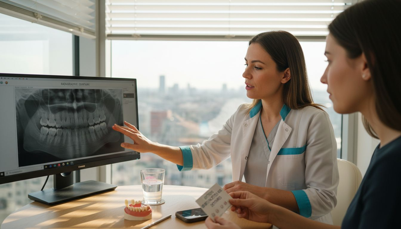 Lors d'une consultation, le dentiste prend le temps de présenter en détail les facettes dentaires 6D et d'expliquer leur fonctionnement.