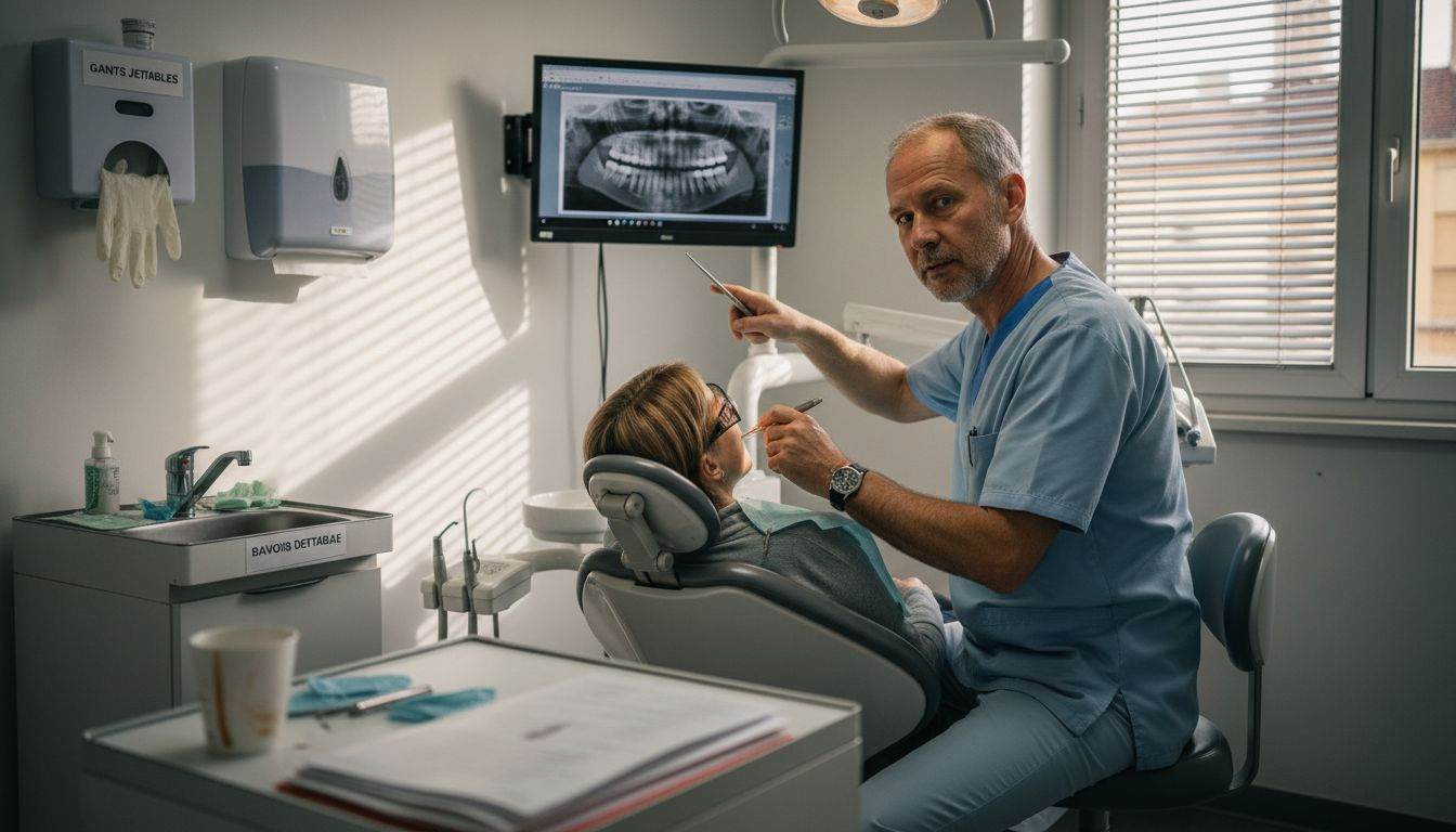 Le dentiste examine attentivement la dentition du patient afin d’évaluer la faisabilité de la pose de facettes.