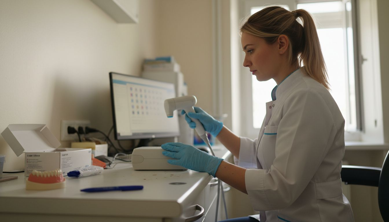 Étape de calibration du scanner intra-oral directement sur le plan de travail