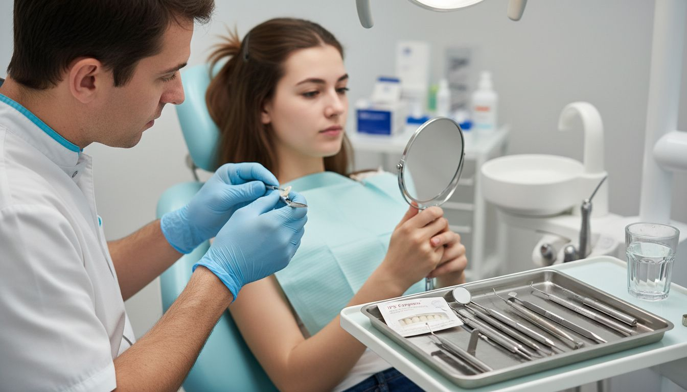 Pose d’une facette dentaire Lumineers par un chirurgien-dentiste