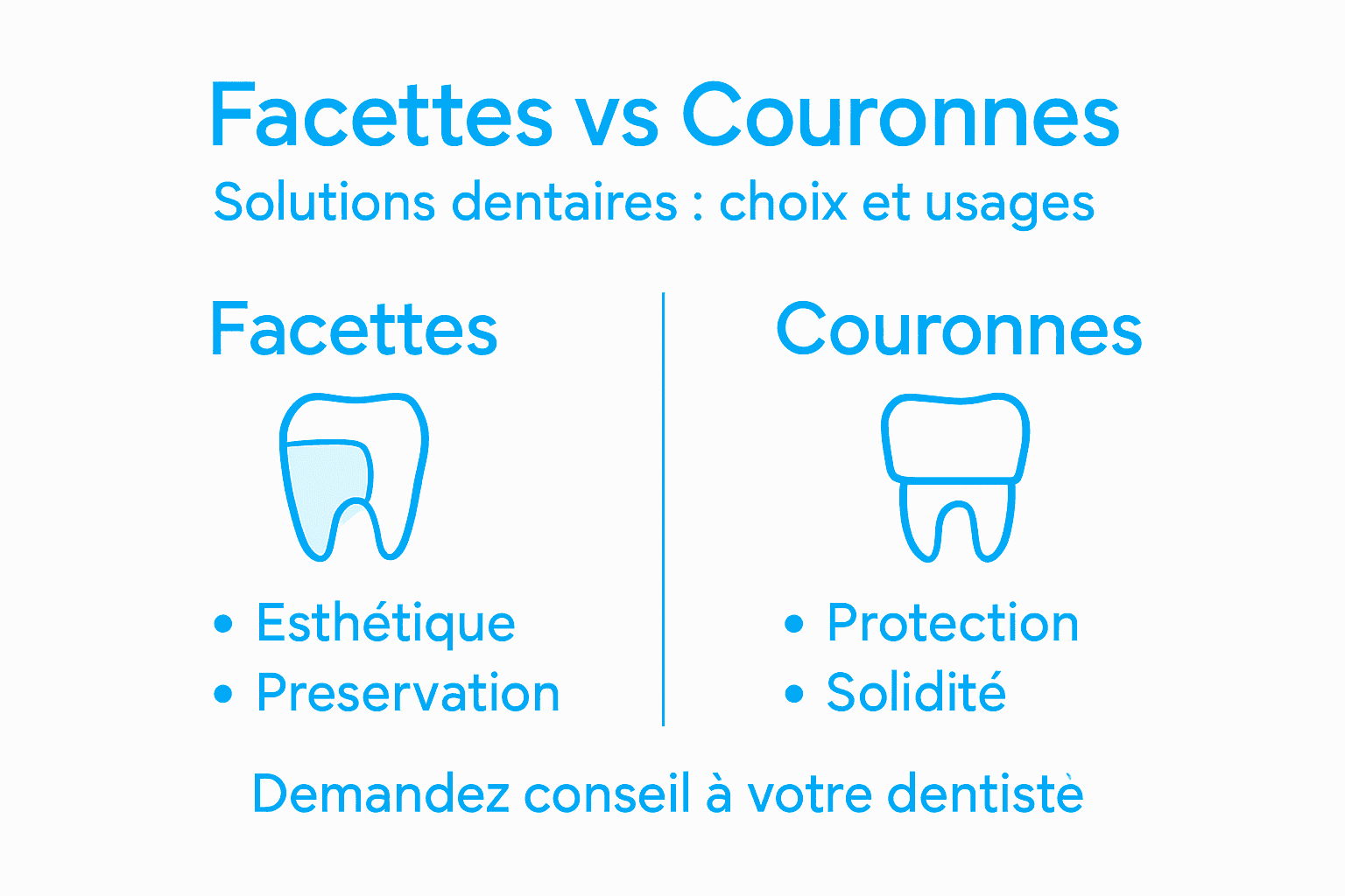 Infographie : tout savoir sur les différences entre facettes et couronnes – l’essentiel à retenir