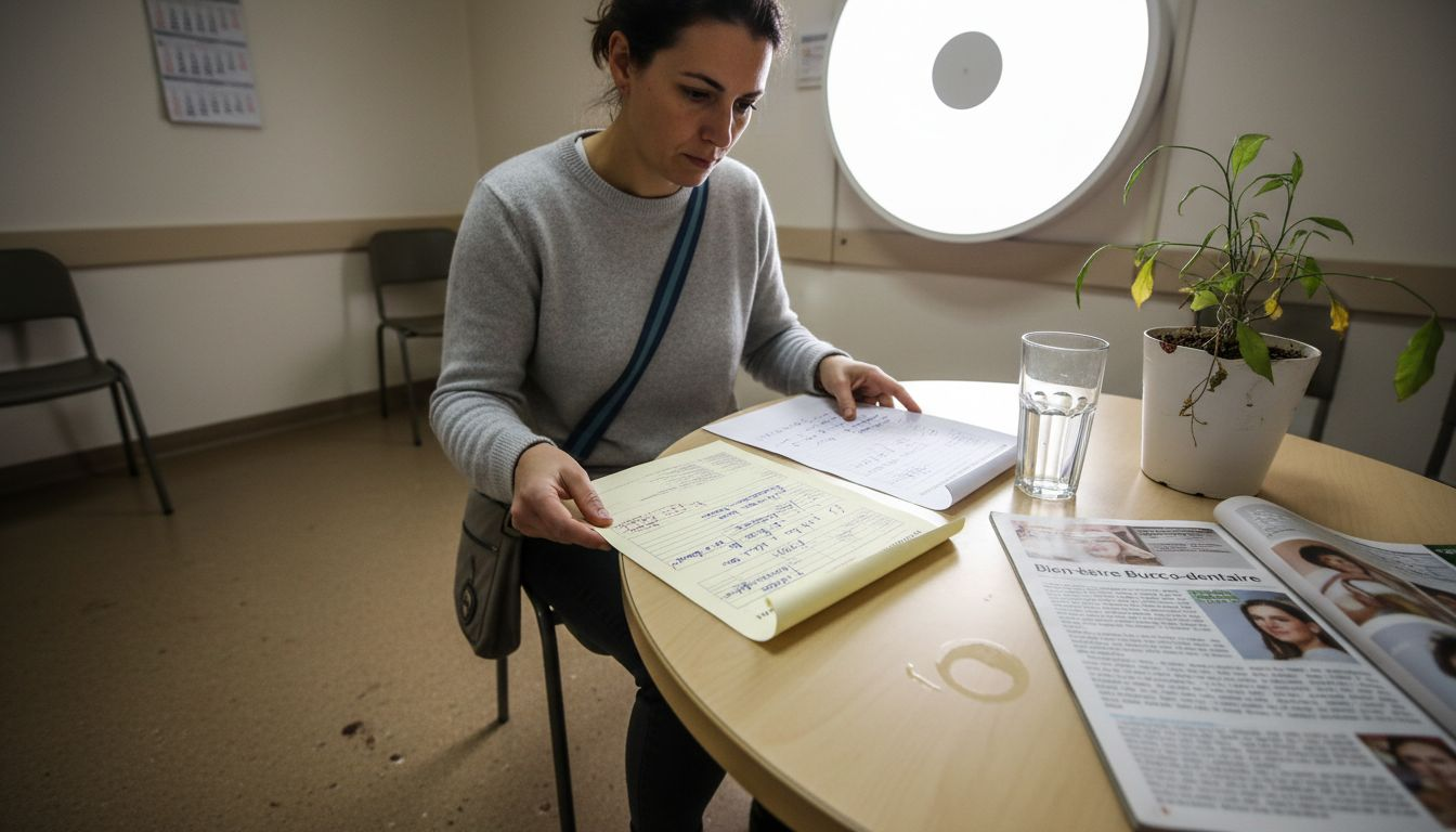 Patiente en train de comparer deux devis pour des soins dentaires