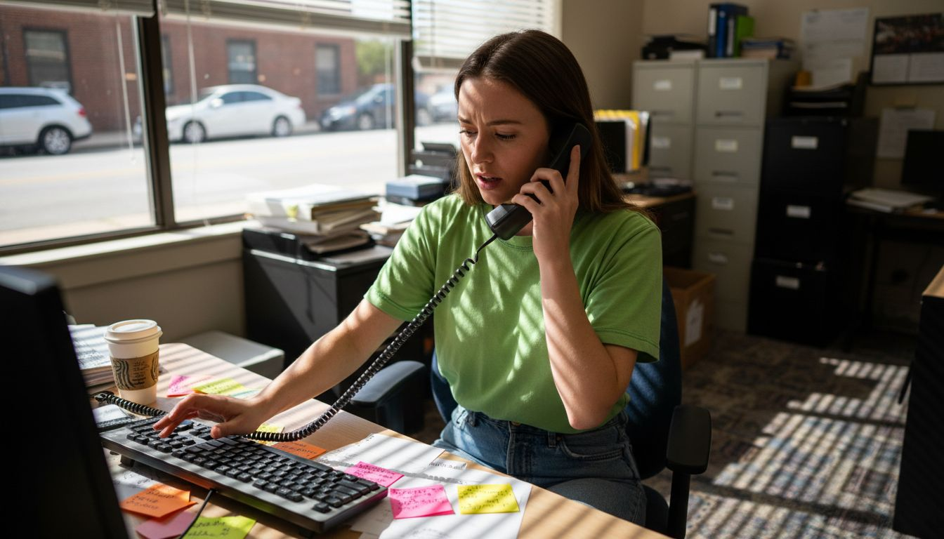 Local business owner answering landline phone