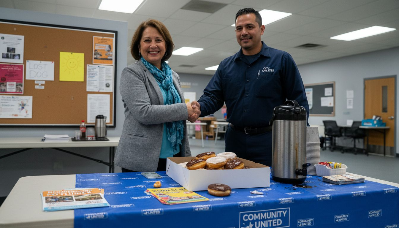 Local business owners networking at event