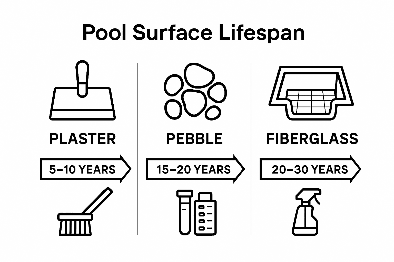 Infographic comparing pool surface lifespans