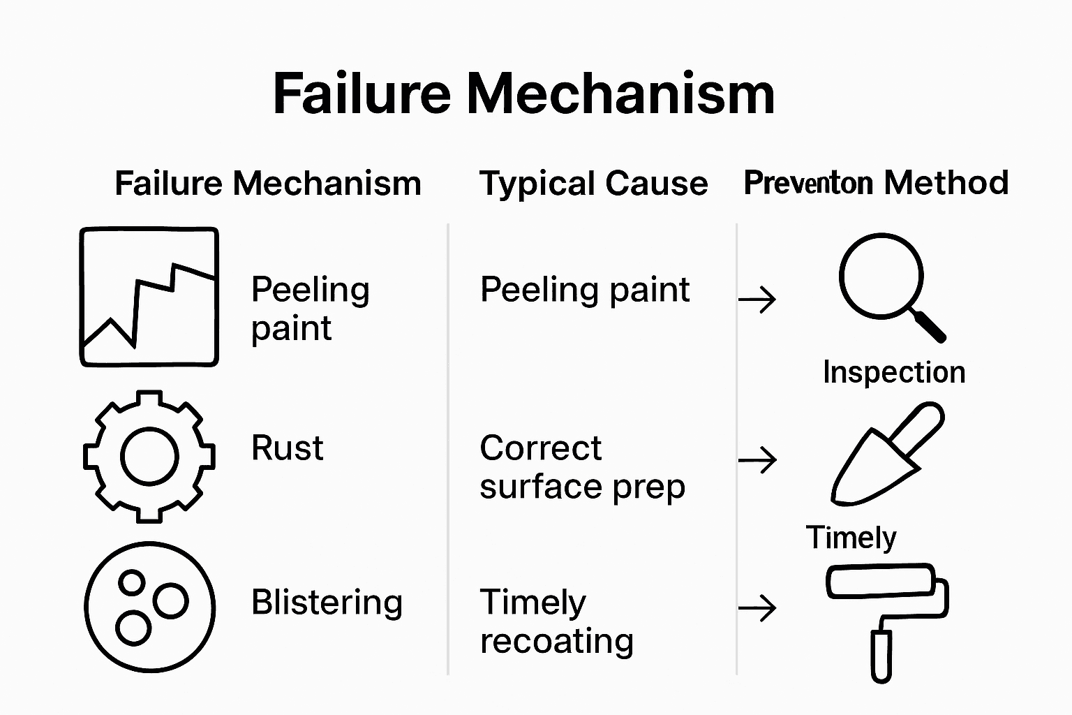 Infographic comparing protective paint system failures and preventions