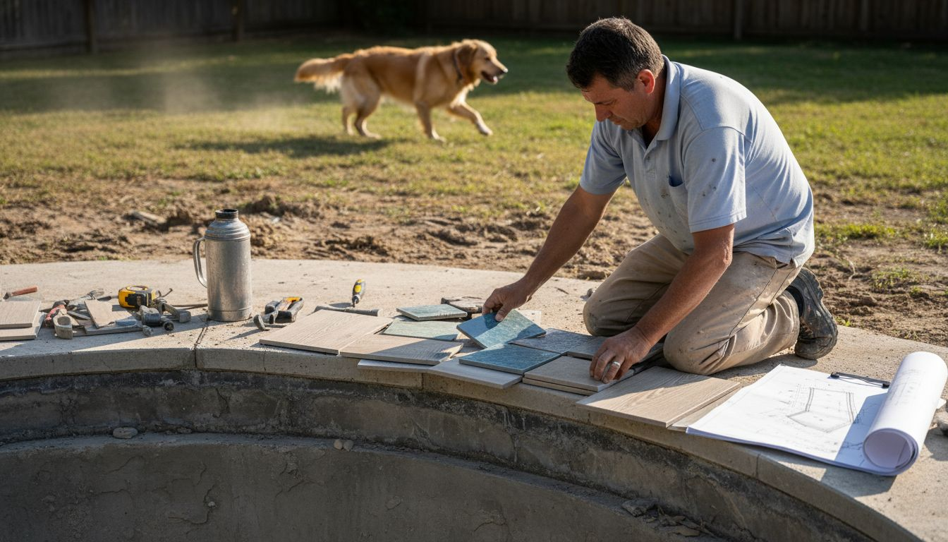 Contractor reviewing pool material swatches