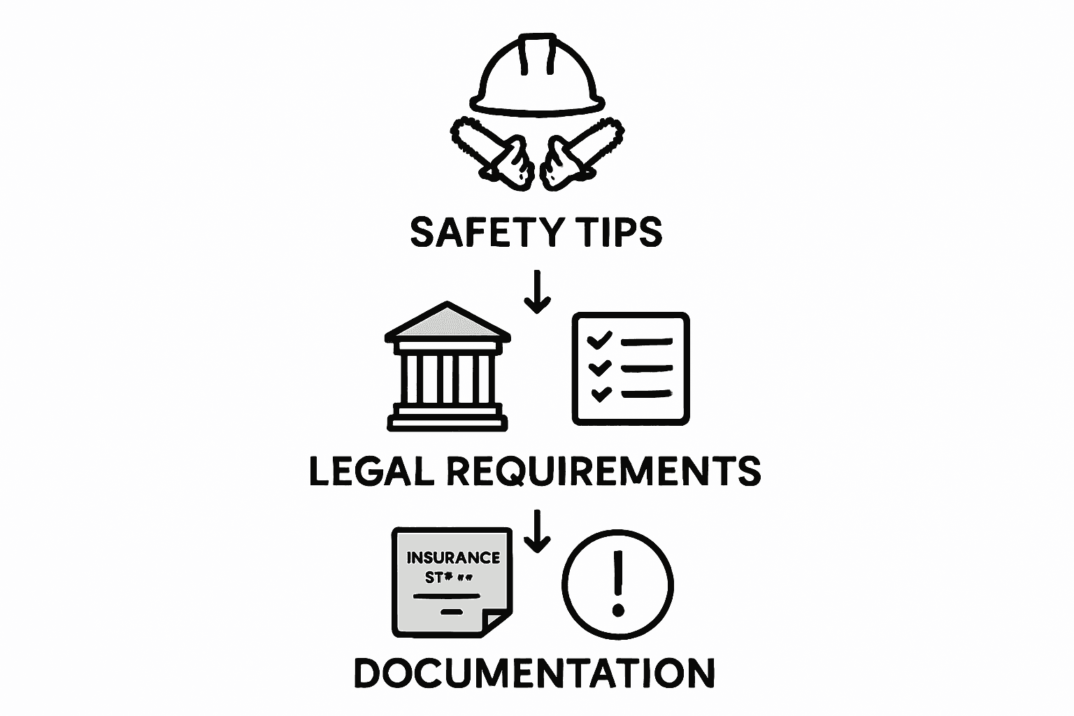 Infographic showing tree removal safety, legal, and insurance steps