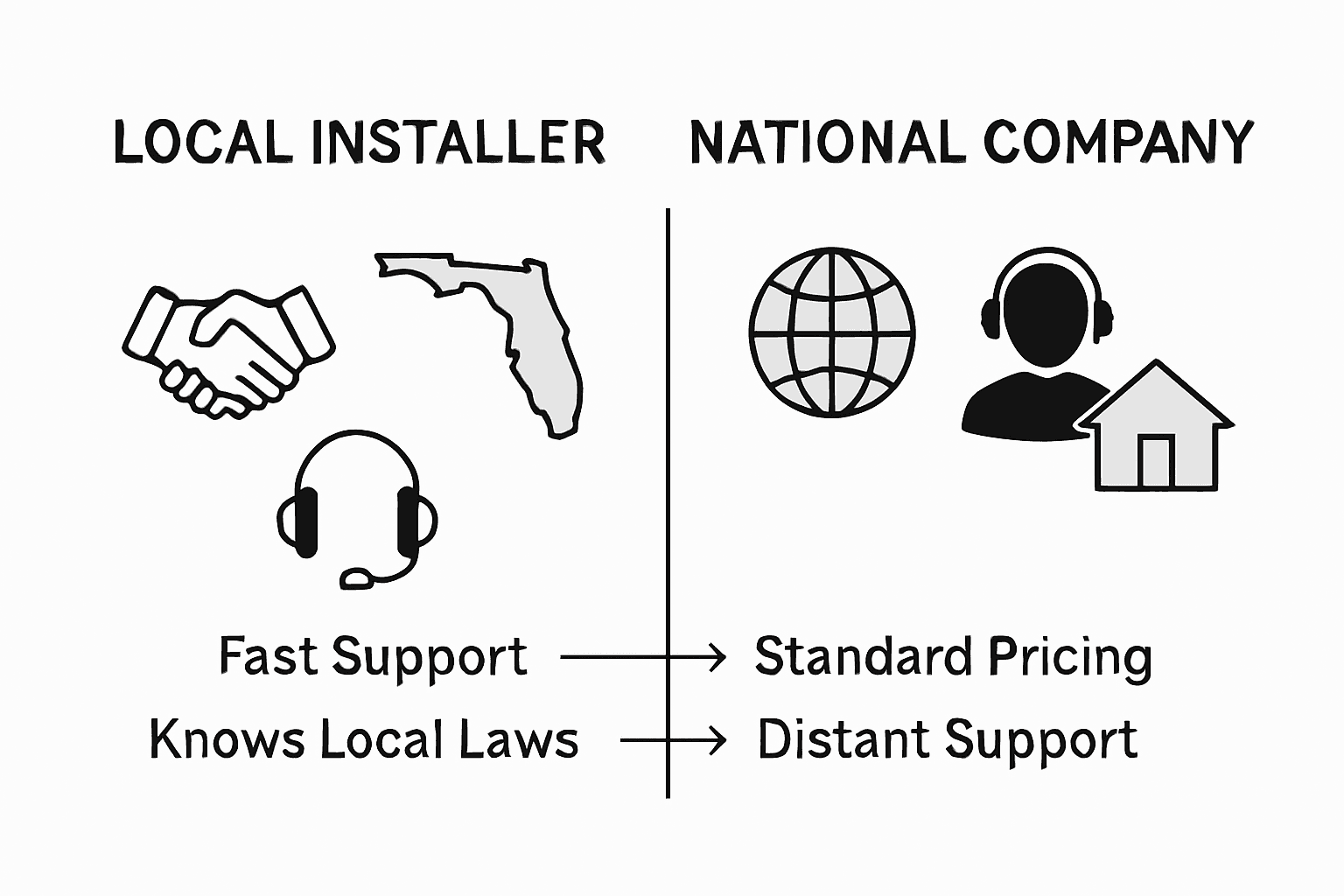 Why Choose Local Solar Installers in Florida 1 Infographic comparing local and national solar installers