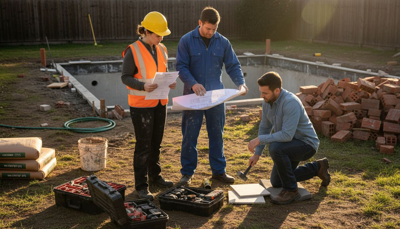 What Is a Pool Contractor? Key Insights for Homeowners 1 Team of pool contractors at job site