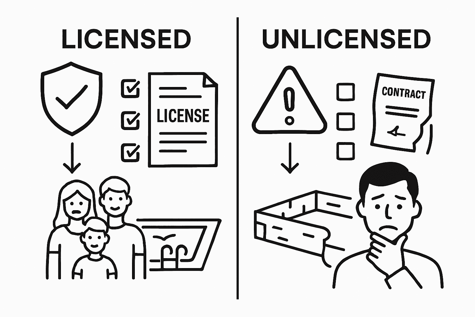 Infographic comparing licensed and unlicensed pool builders