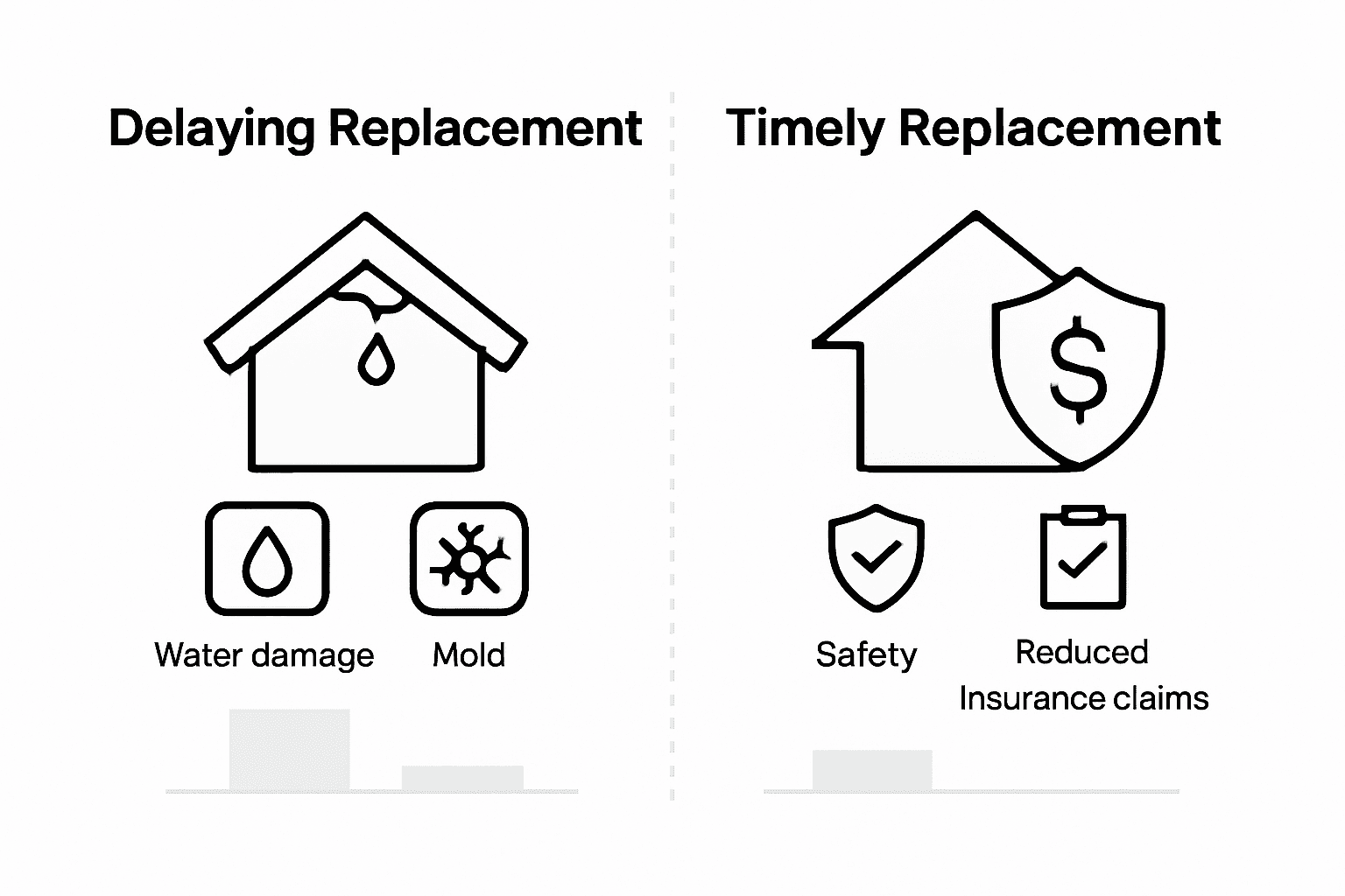 Infographic comparing roof replacement safety and costs