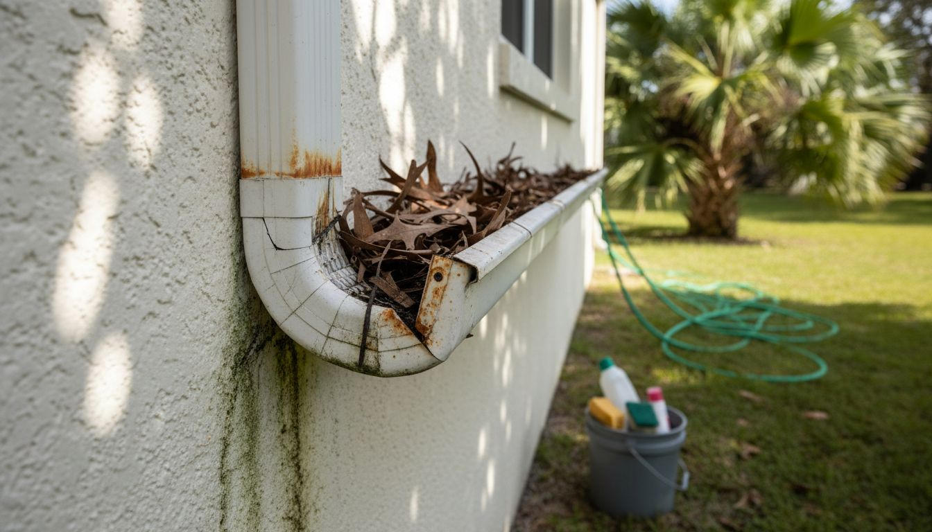 Close-up of sagging Florida home gutter