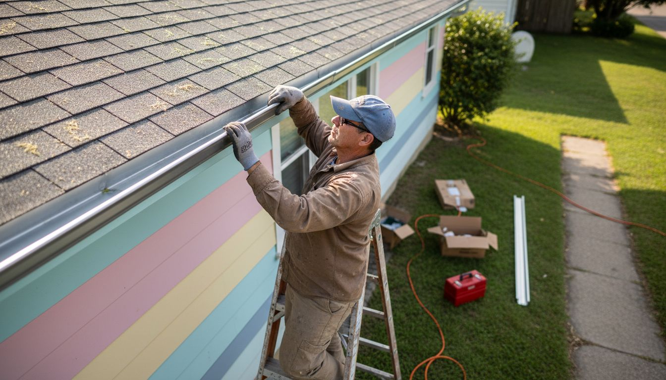 Contractor installs aluminum gutter in Florida