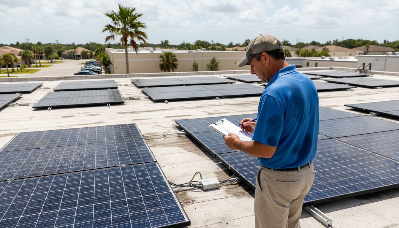 Why Consider Solar for Your Business in Florida 1 Manager inspects warehouse rooftop solar array