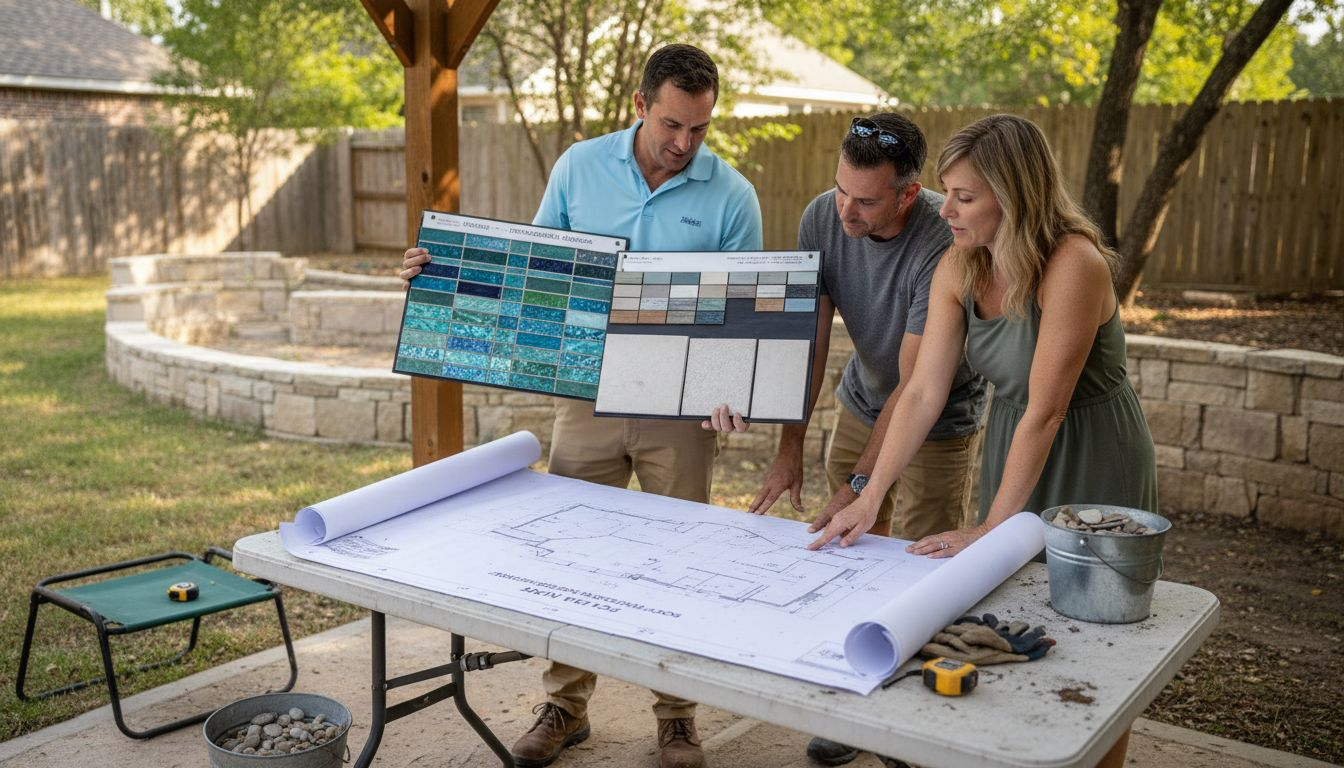 Couple reviews pool designs with builder