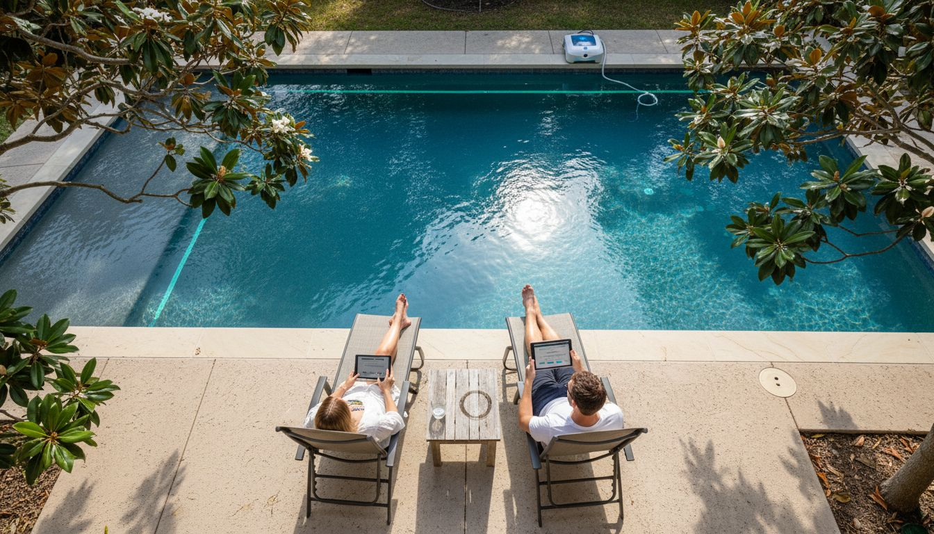 Homeowners enjoying modern pool upgrades
