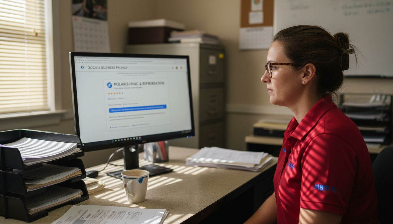 Business owner viewing HVAC company’s Google listing