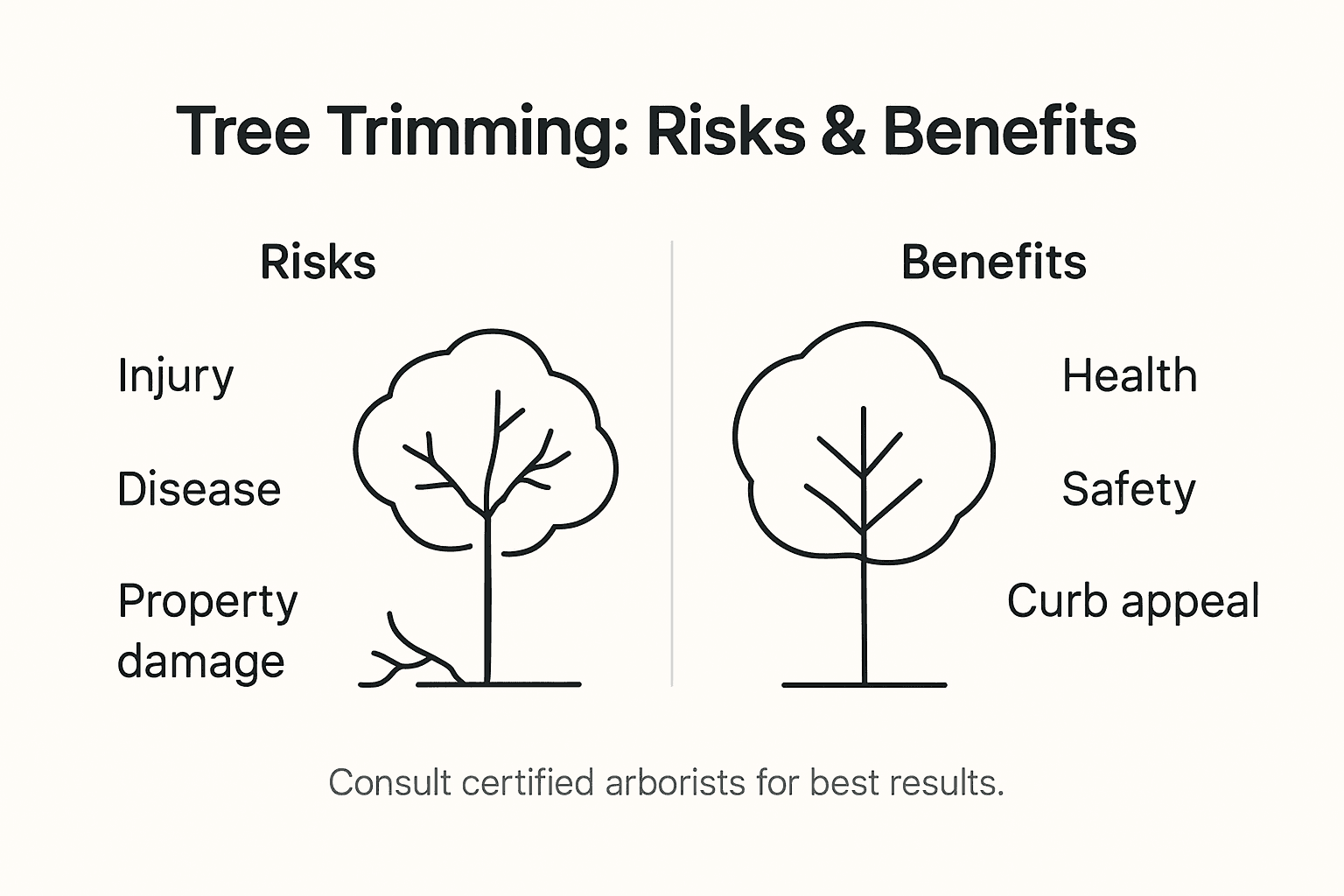 Infographic showing tree trimming risks and benefits