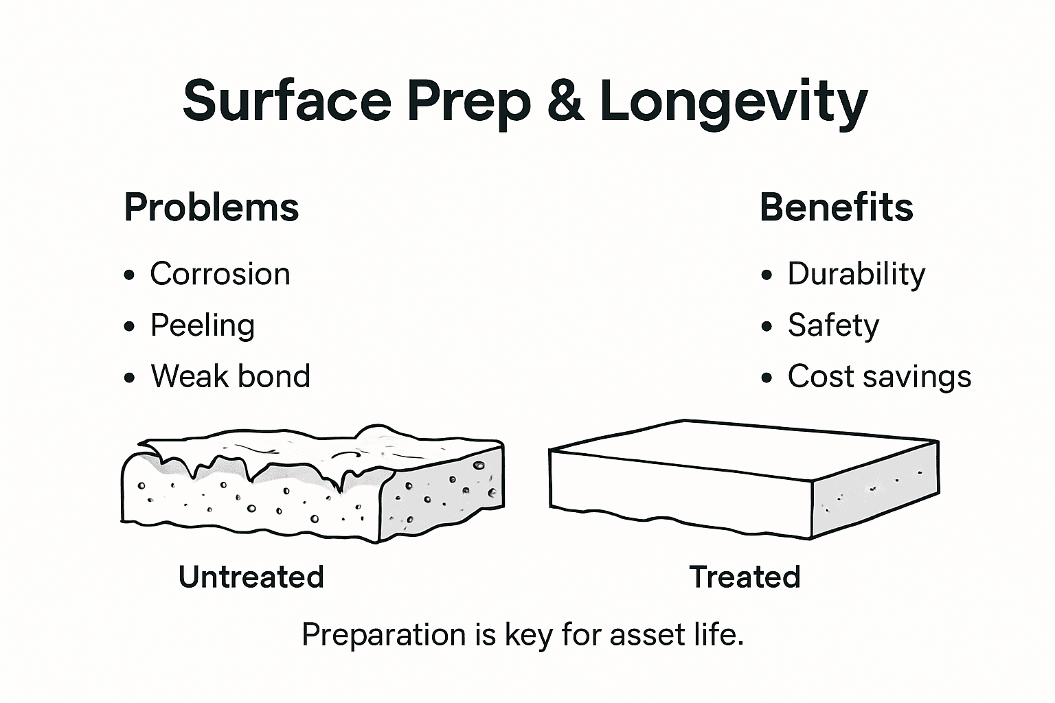 Infographic showing benefits versus problems of surface preparation