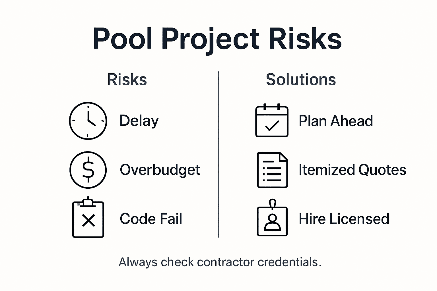 Infographic showing pool project risks and solutions