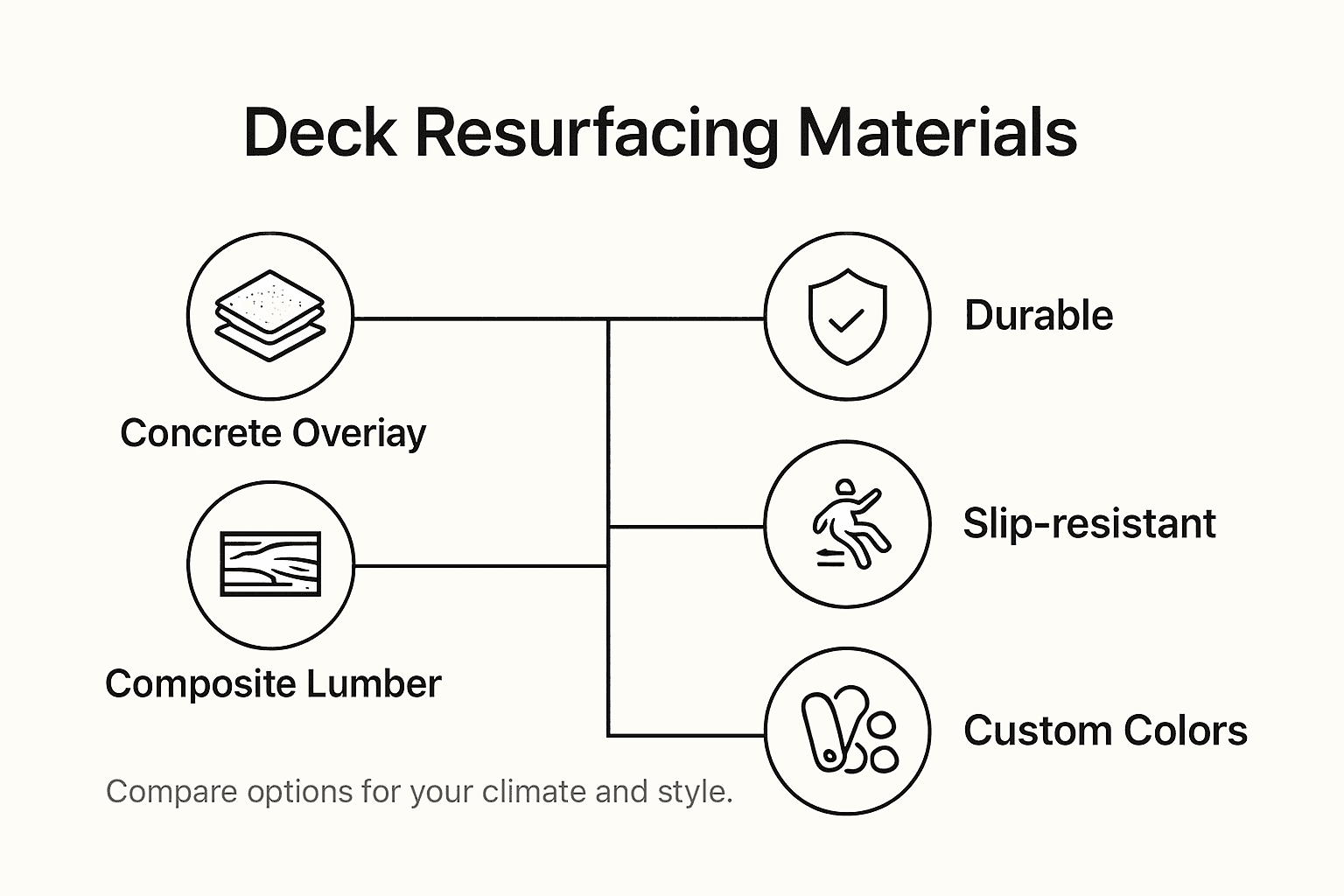 Infographic showing deck resurfacing material options