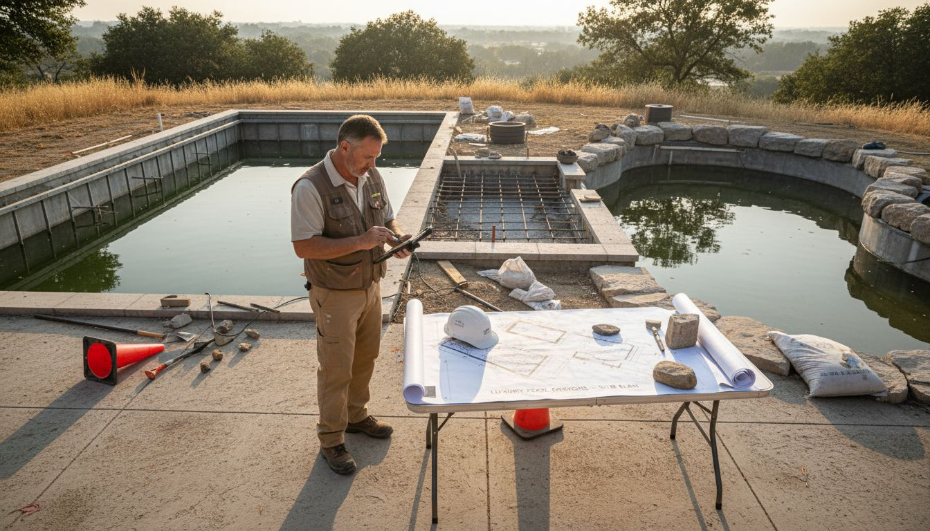 Designer assessing three types of luxury pools