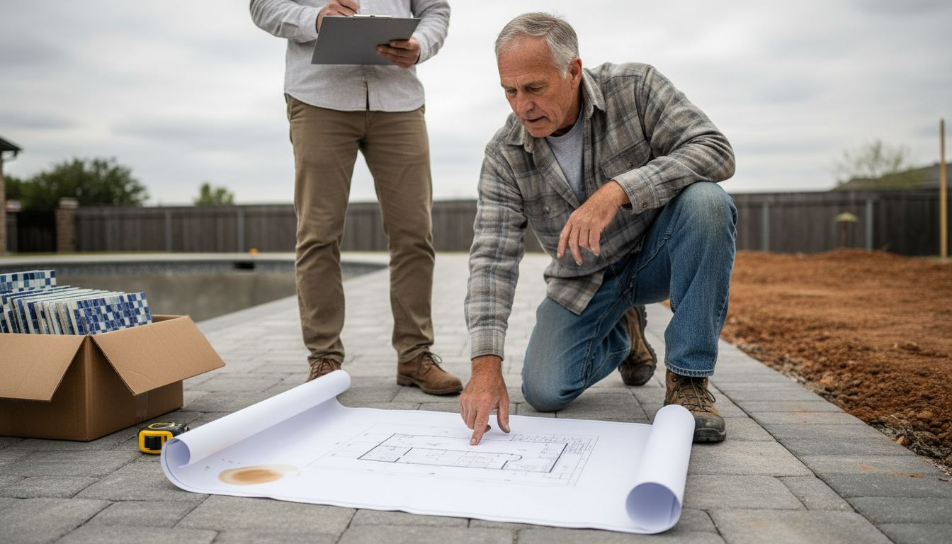 Inground vs Above Ground Pools: Impact on Home Value 2 Contractor and homeowner reviewing pool installation costs