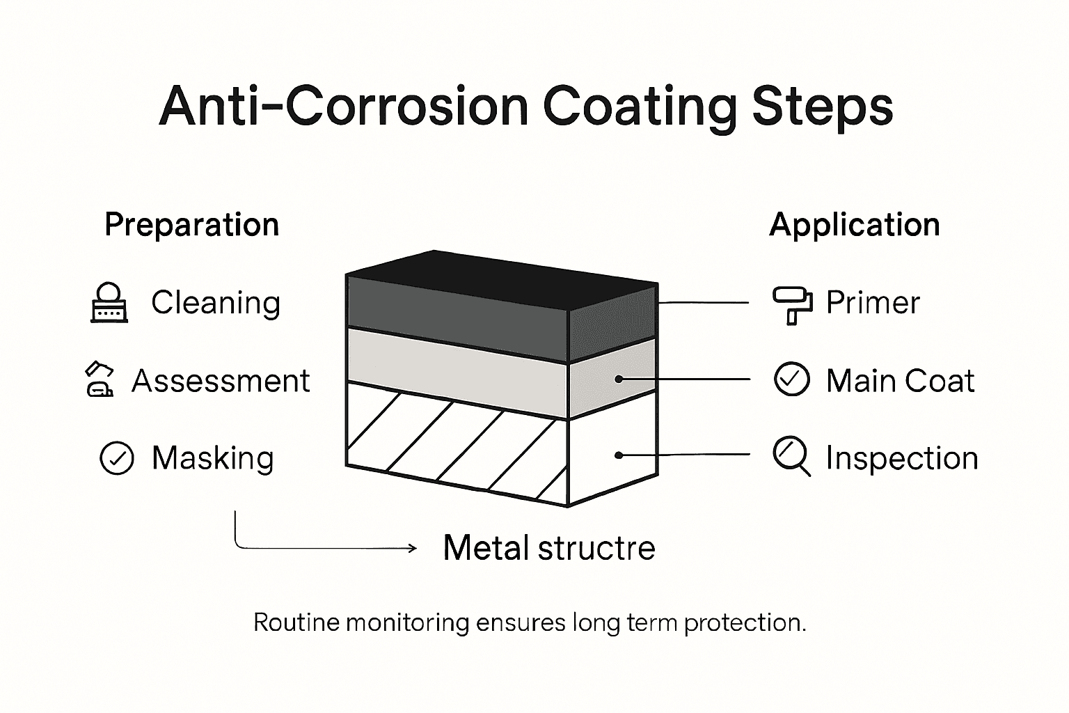 Infographic outlining anti-corrosion coating steps