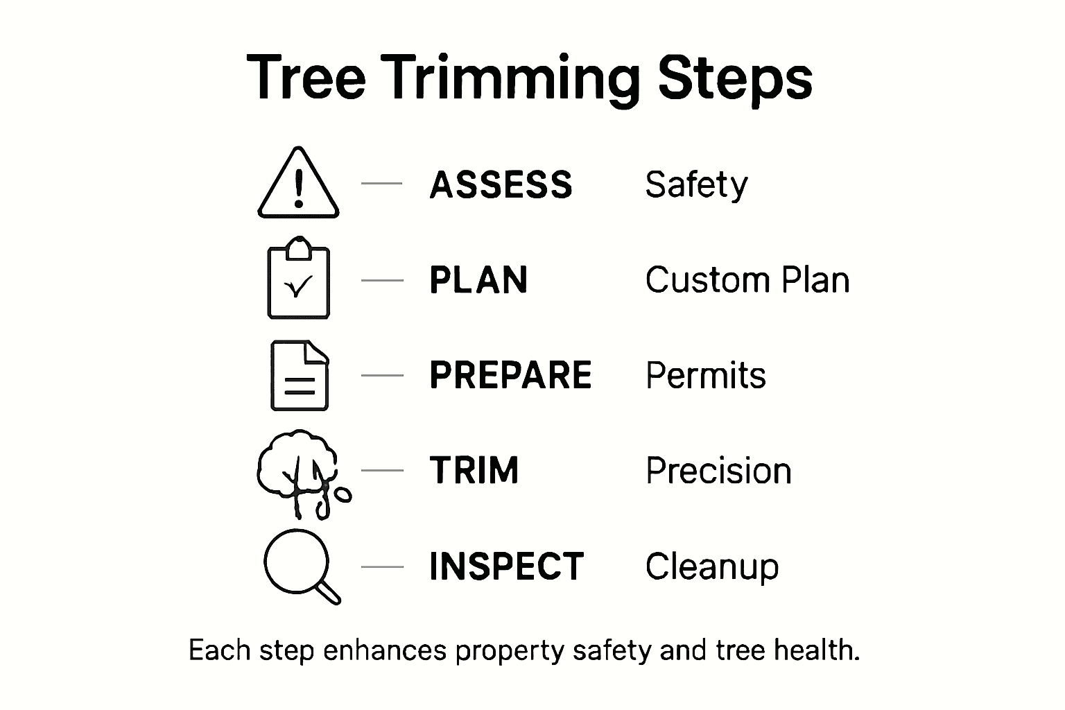 Infographic showing tree trimming steps overview