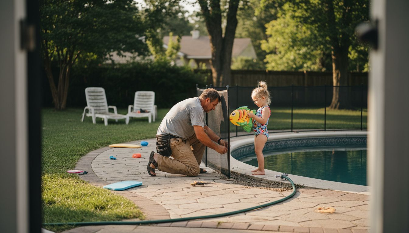 Installing child safety fence around pool