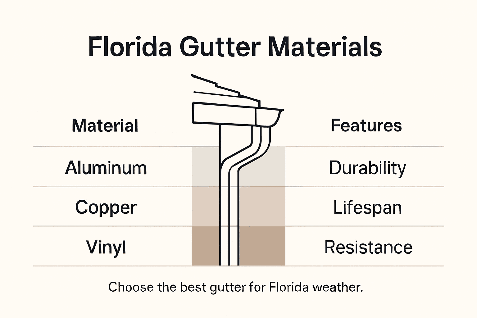 Infographic comparing Florida gutter materials
