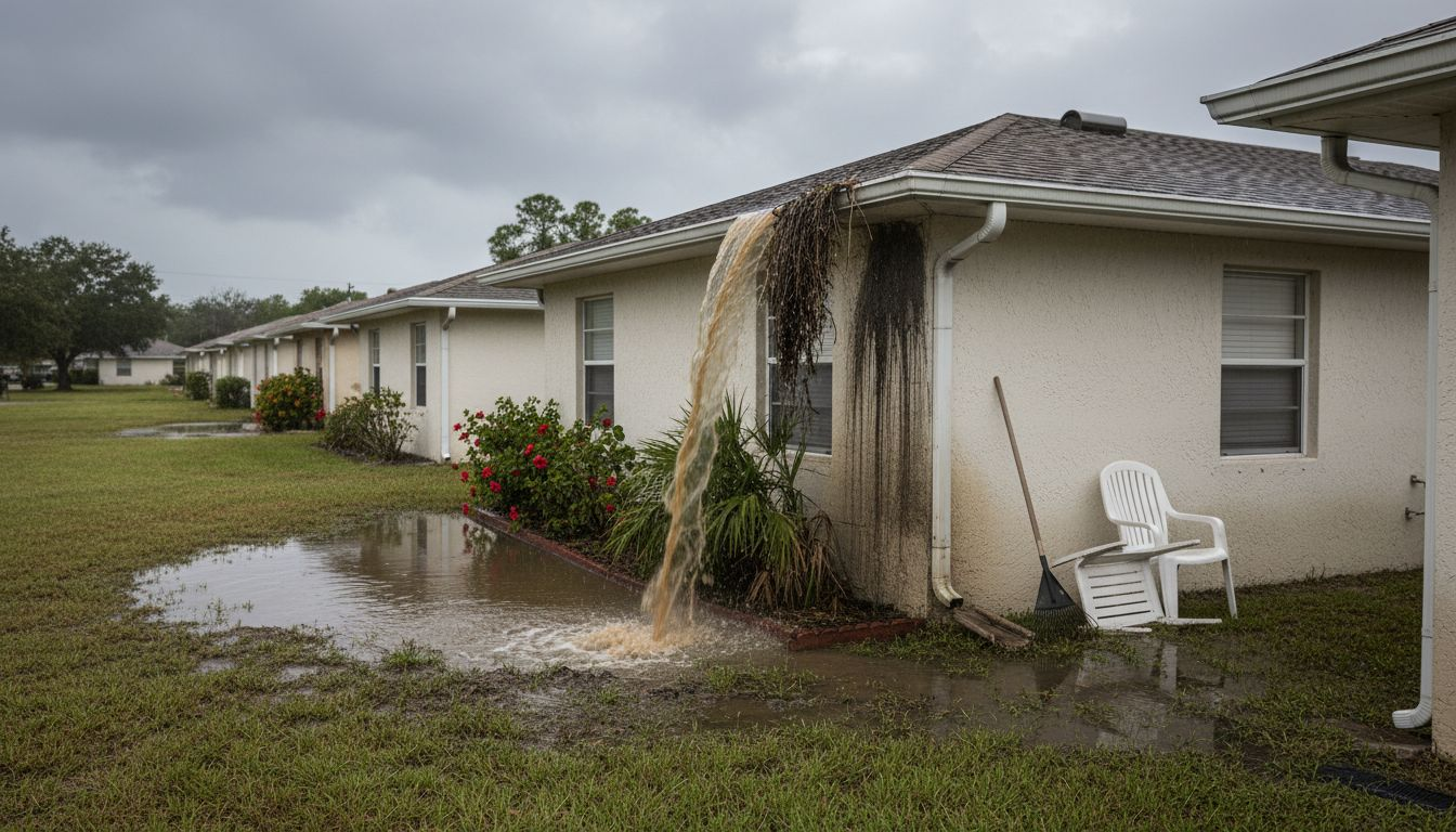 Overflowing gutter after Florida rainstorm