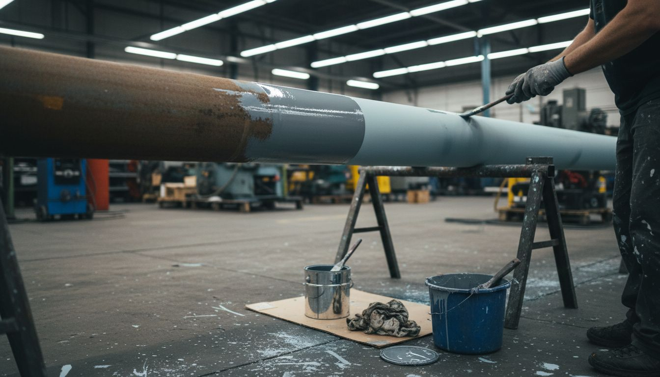 Close-up of worker applying coating layers