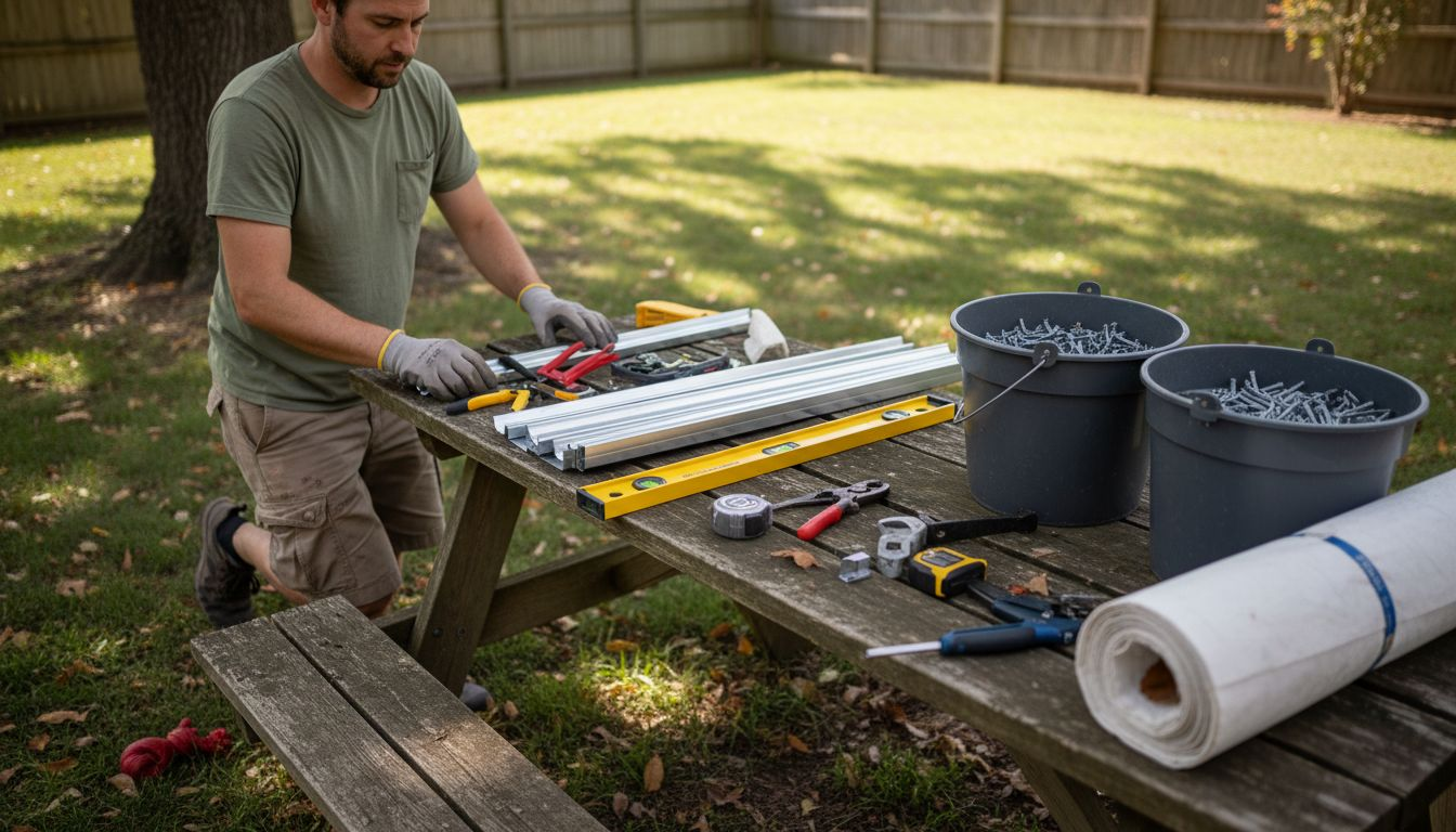 Setting up gutter installation materials outdoors