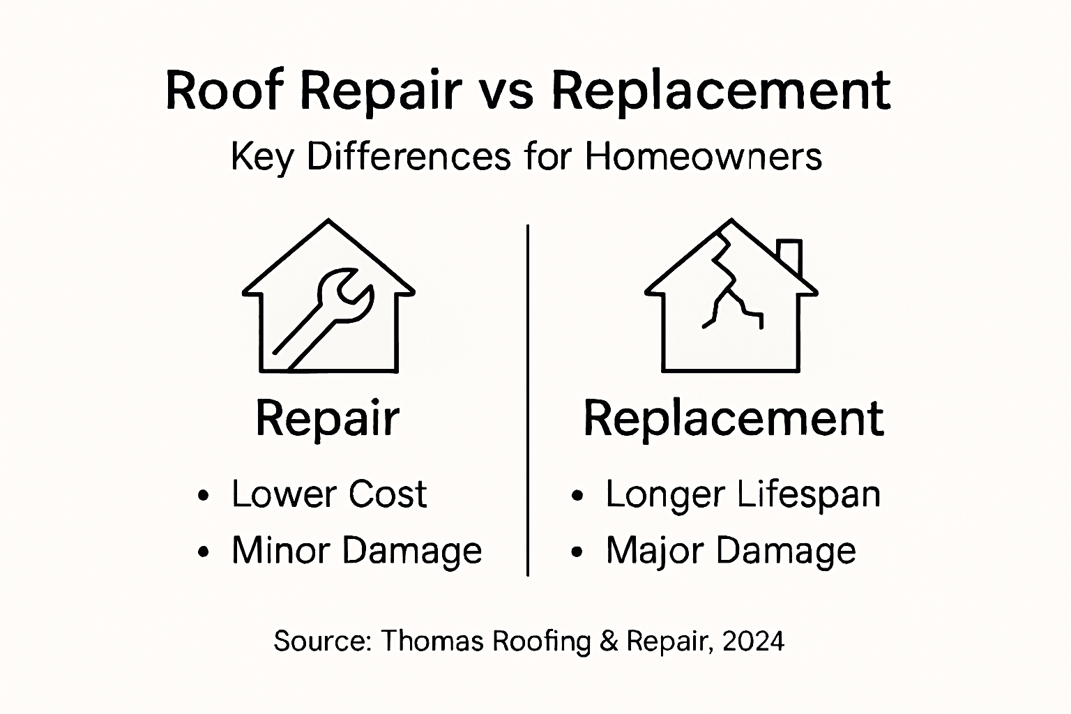 Infographic comparing roof repair and replacement factors