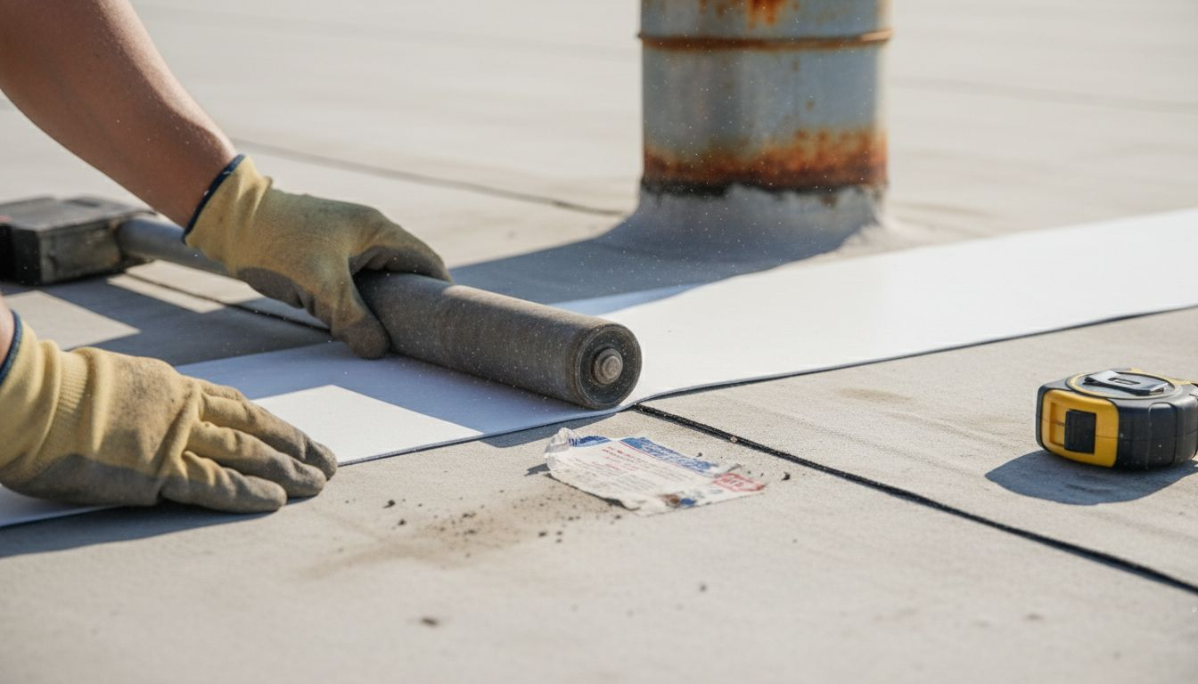 Detail of commercial roof membrane installation