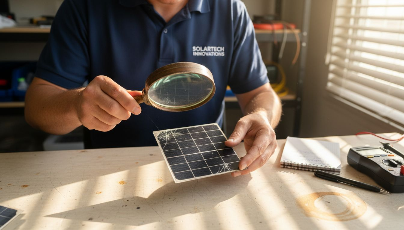 How Solar Panels Work – Powering Florida Homes 1 Technician examining photovoltaic cell close-up