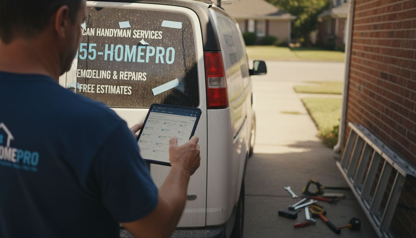 Contractor checking service channels on tablet