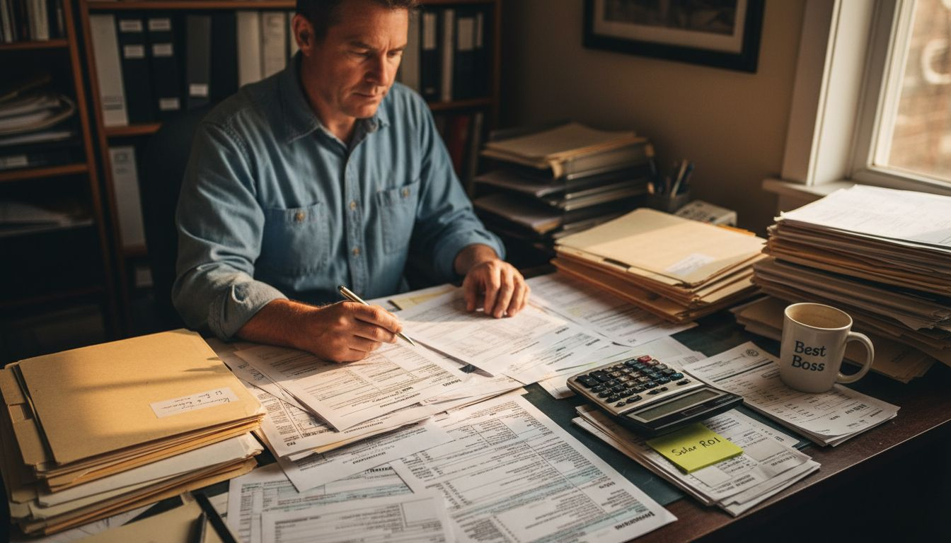 Commercial Solar Power: Savings for Florida Businesses 2 Owner checking solar savings paperwork