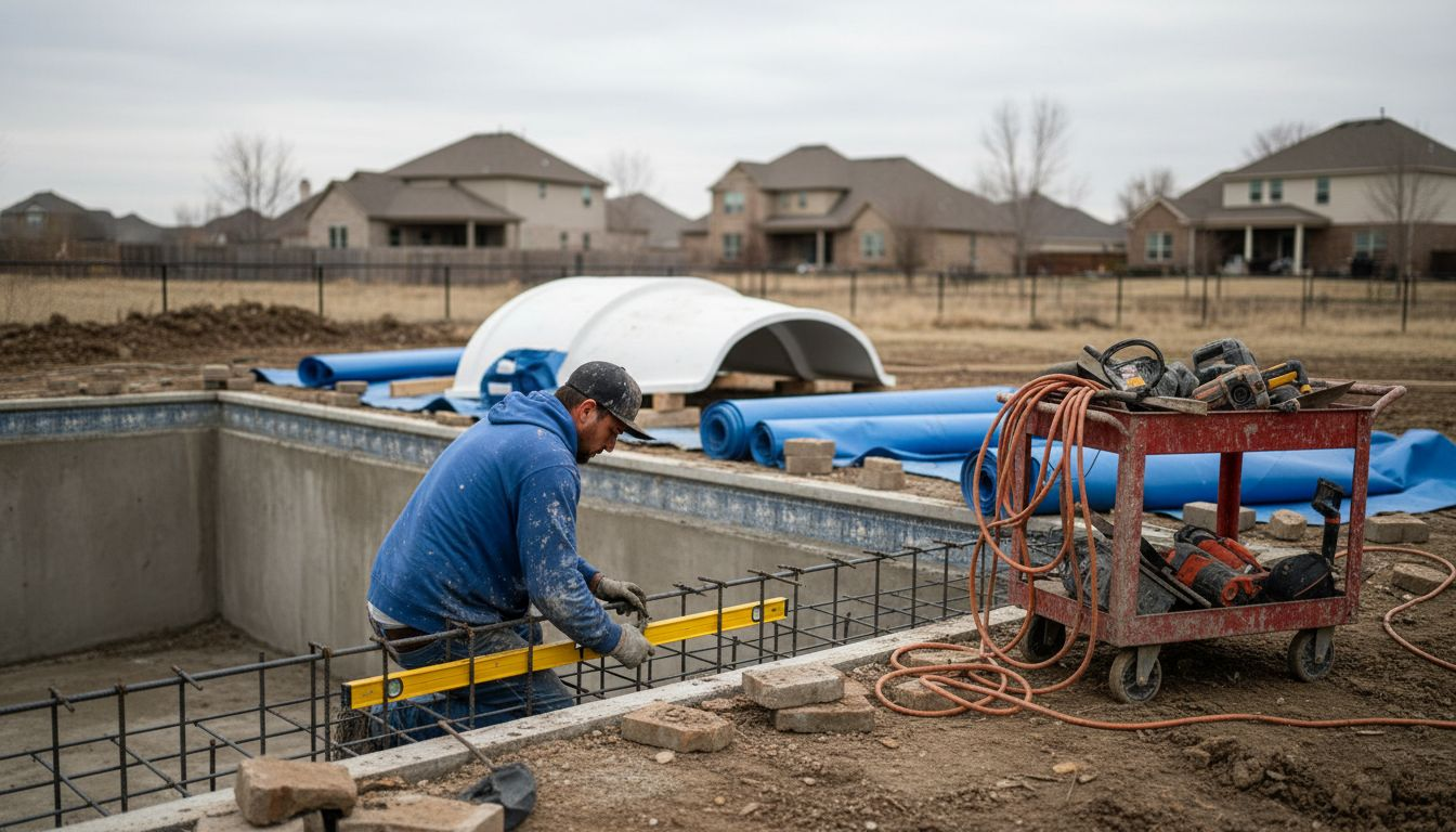 Backyard pool construction materials and site details