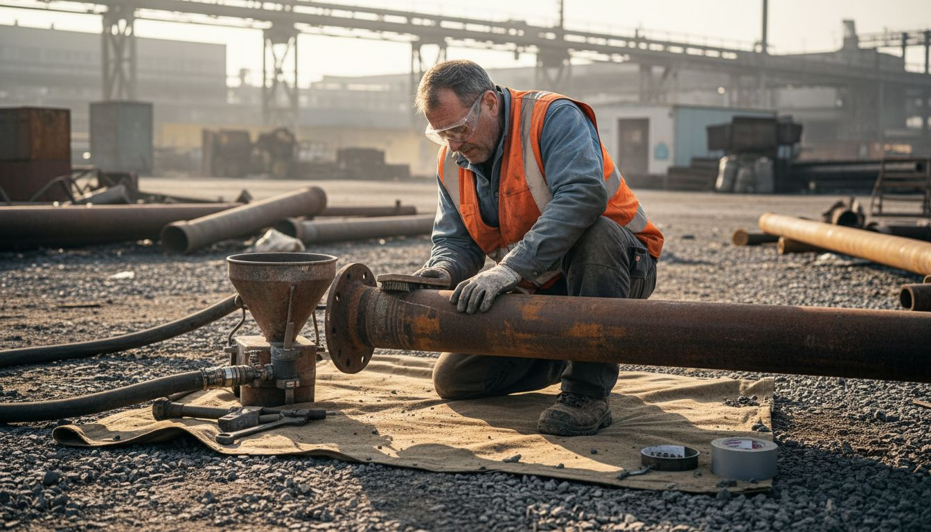 Technician preparing factory pipe for painting