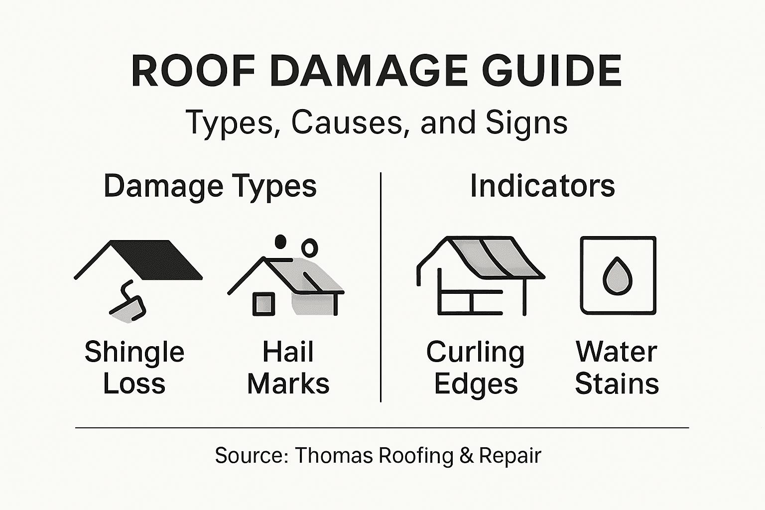 Infographic showing roof damage types and indicators