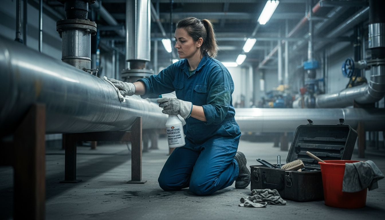 Worker cleaning steel pipe before coating