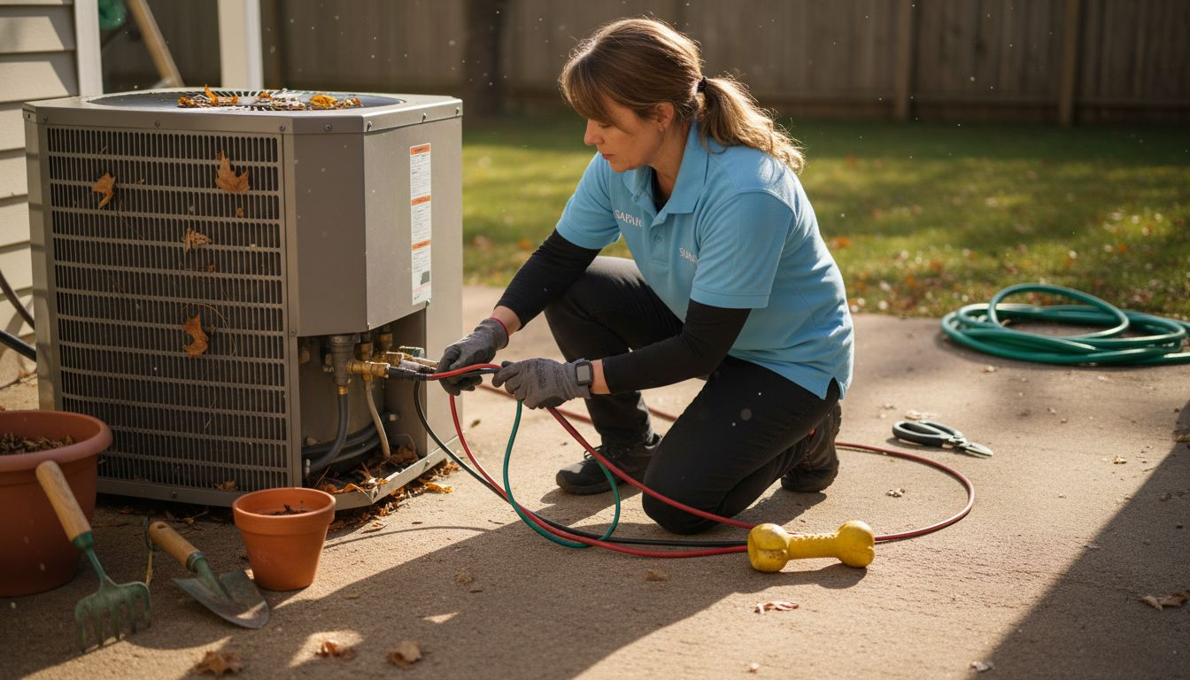 Technician running diagnostics on home AC unit