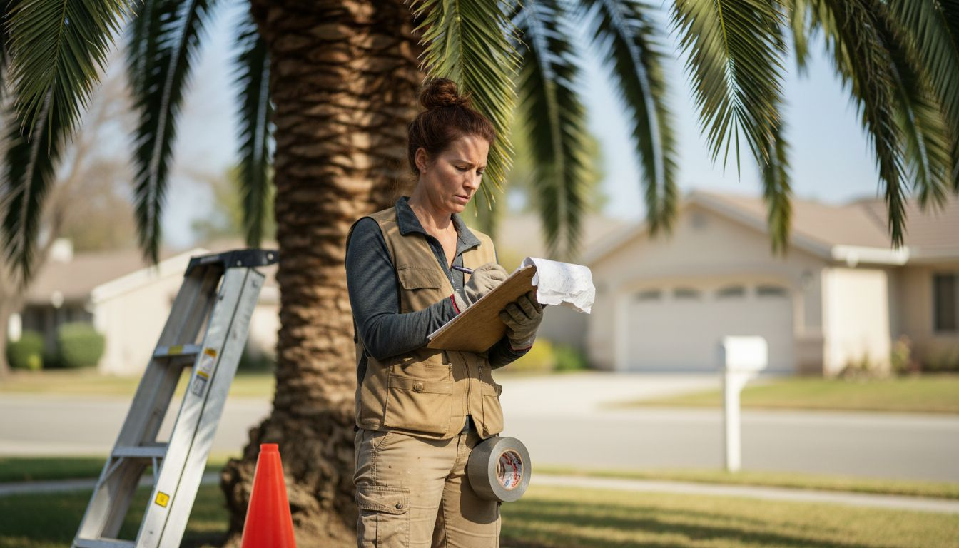 Arborist recording tree risk near homes