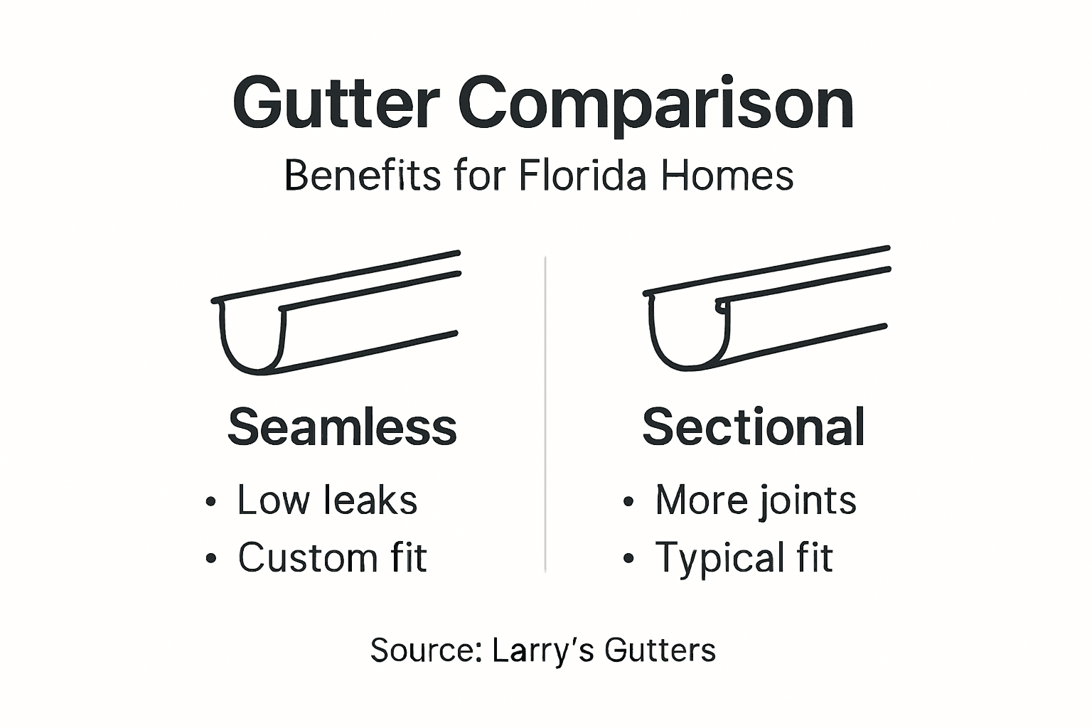 Infographic comparing seamless vs sectional gutters