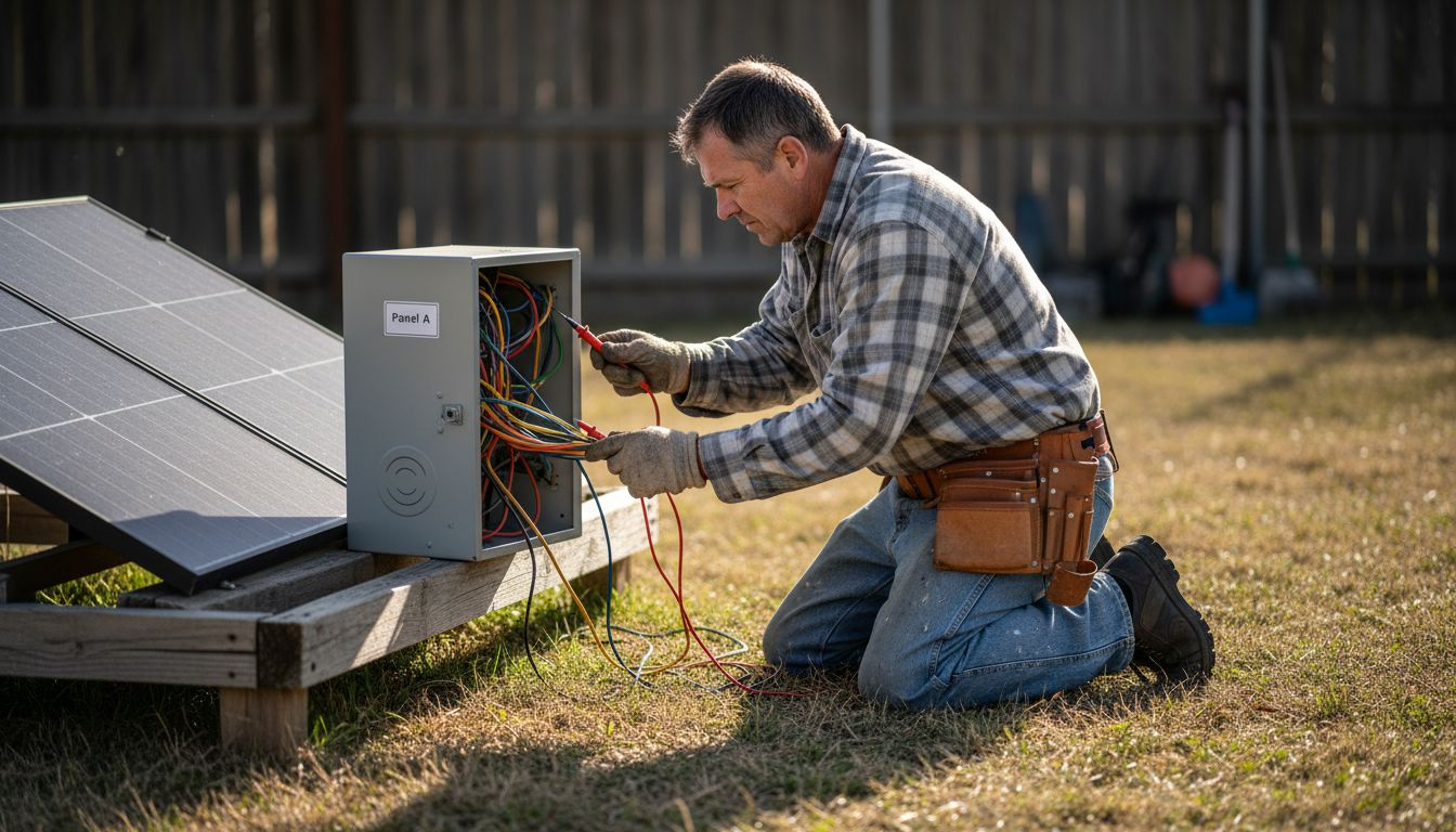 Solar Power for Homes: Cost Savings and Energy Freedom 1 Electrician testing solar system wiring outdoors